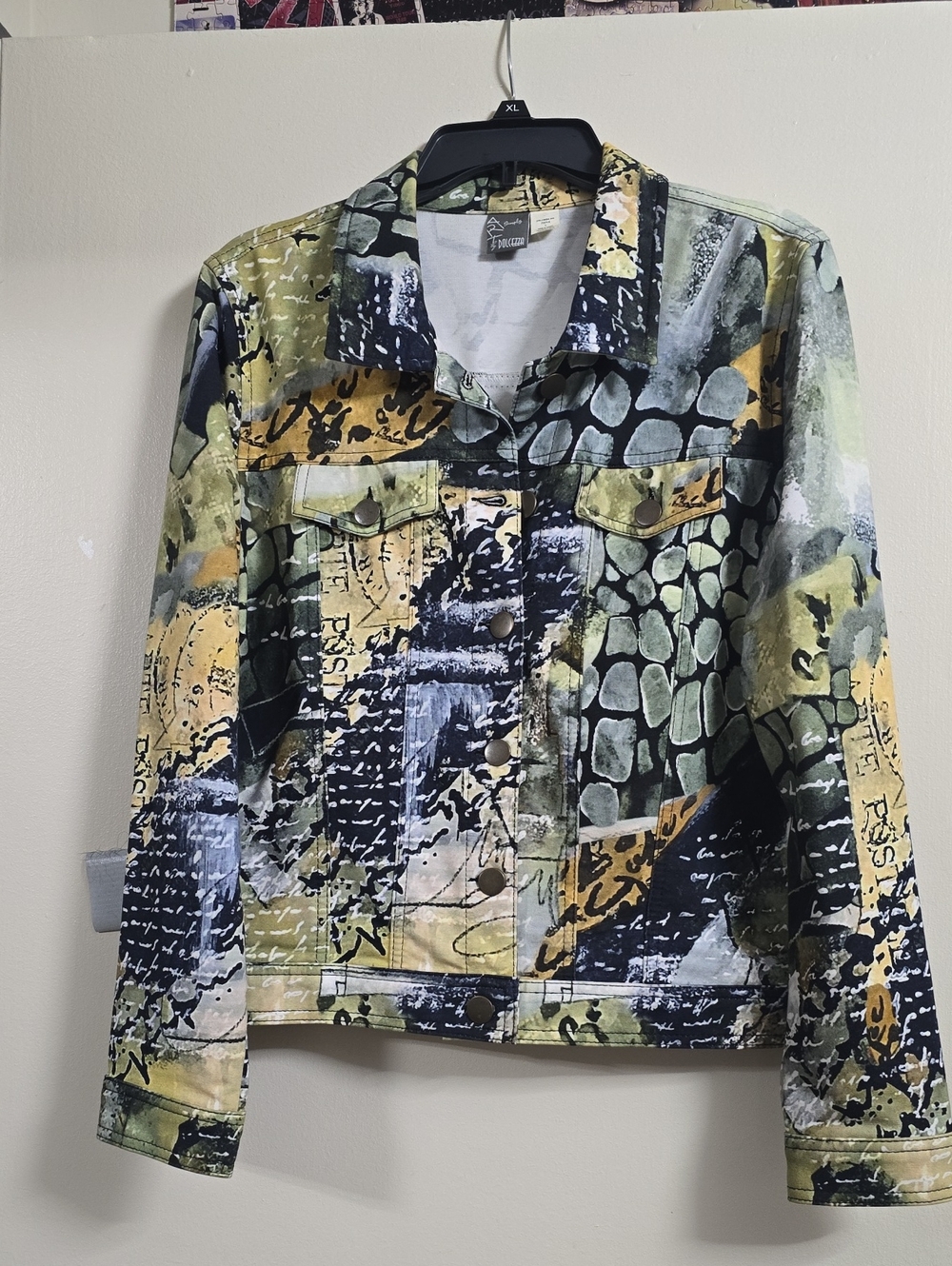 Abstract Print Women's Jacket - Green/Black Multicolor